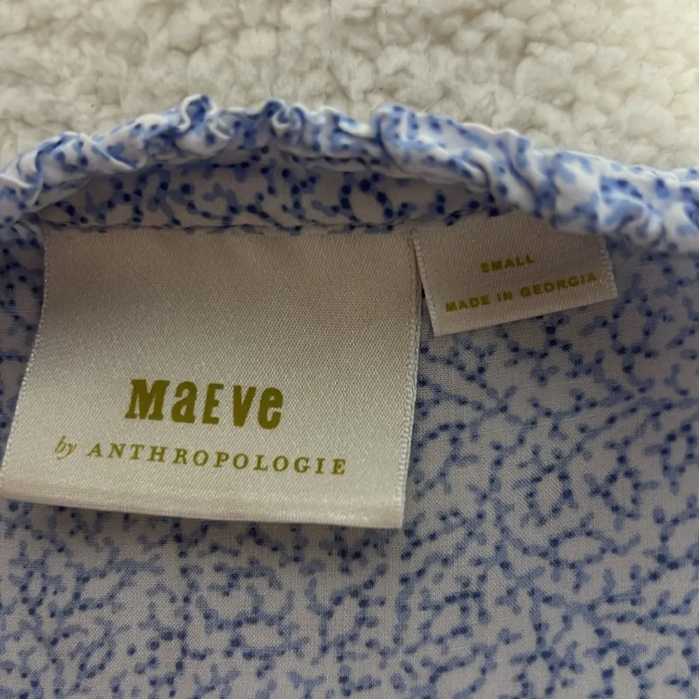 Anthropologie Maeve Aveiro Flutter Sleeve Button Down Blue Floral Top Women’s S - Image 4