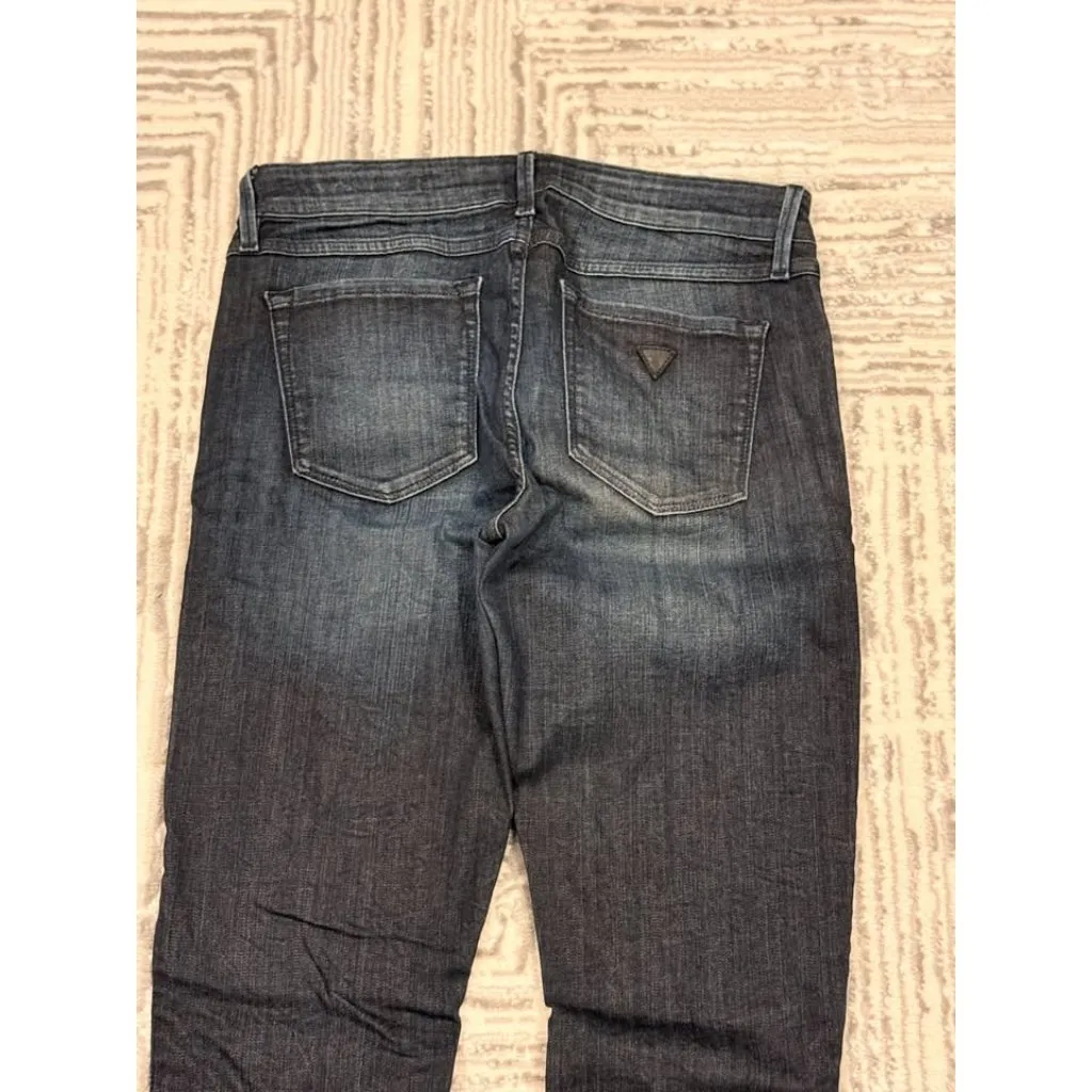 GUESS women's 27" waist blue denim skinny jeans with black leather ankle zippers - Image 7