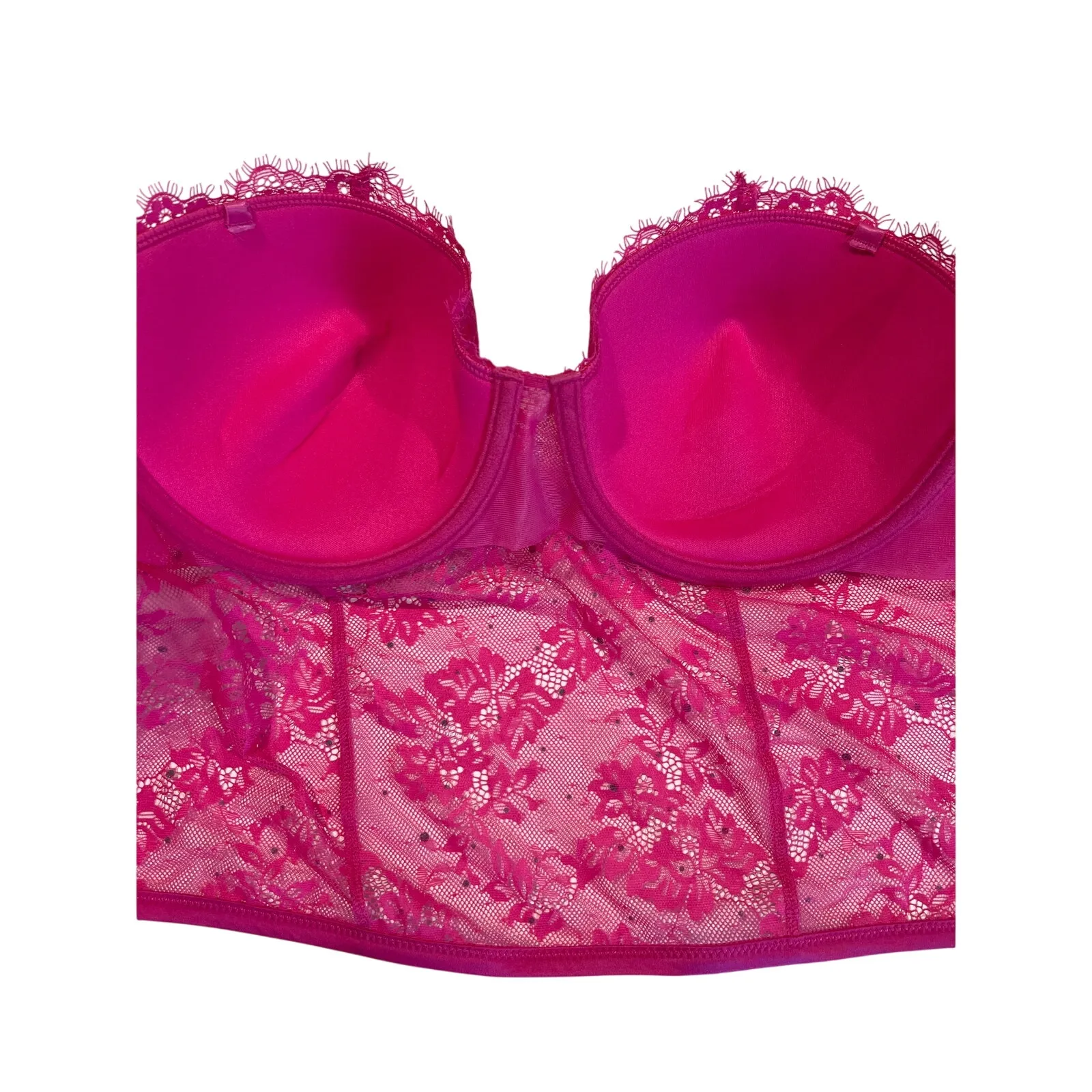 INC Strapless Hot Pink Lace and Rhinestone Bustier Women's Size XL Underwire - Image 3