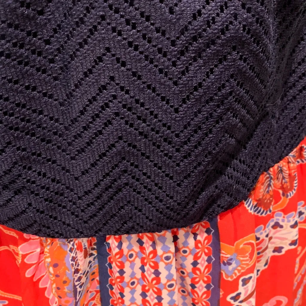 City Triangles Women’s Large Strapless Navy Blue and Red Paisley Long Maxi Dress - Image 2