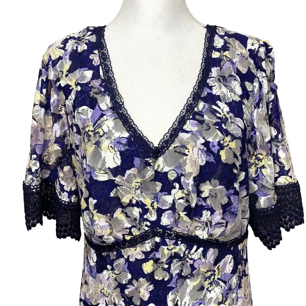 Rabbit Rabbit Rabbit Midi Dress Womens Size 12 Soft Floral Lace V - Image 3