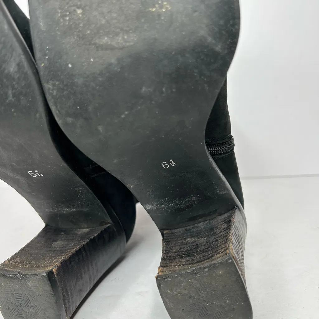 Y2K Black Suede Mid-Calf Boots Chunky Block Heel Square Toe 2000s Grunge - Image 6