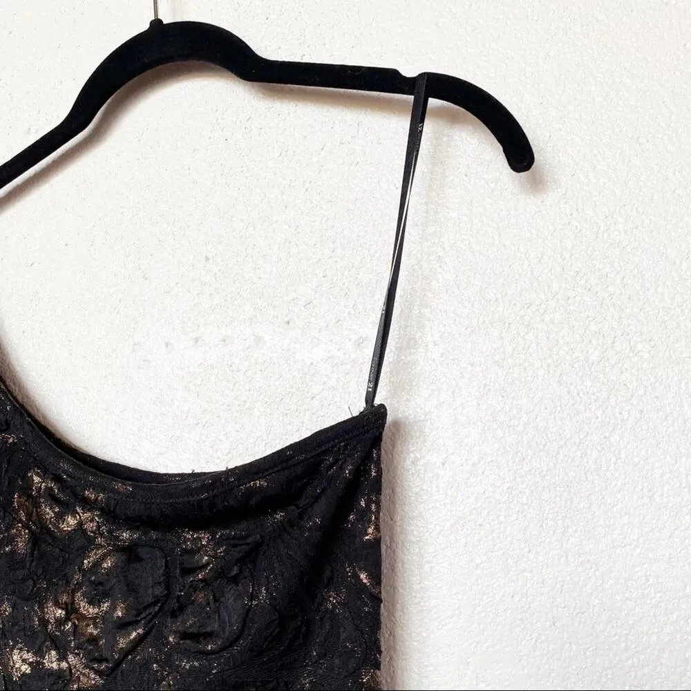 Forever 21 Black and Gold Textured One Shoulder Mini Dress Size Small - Image 3
