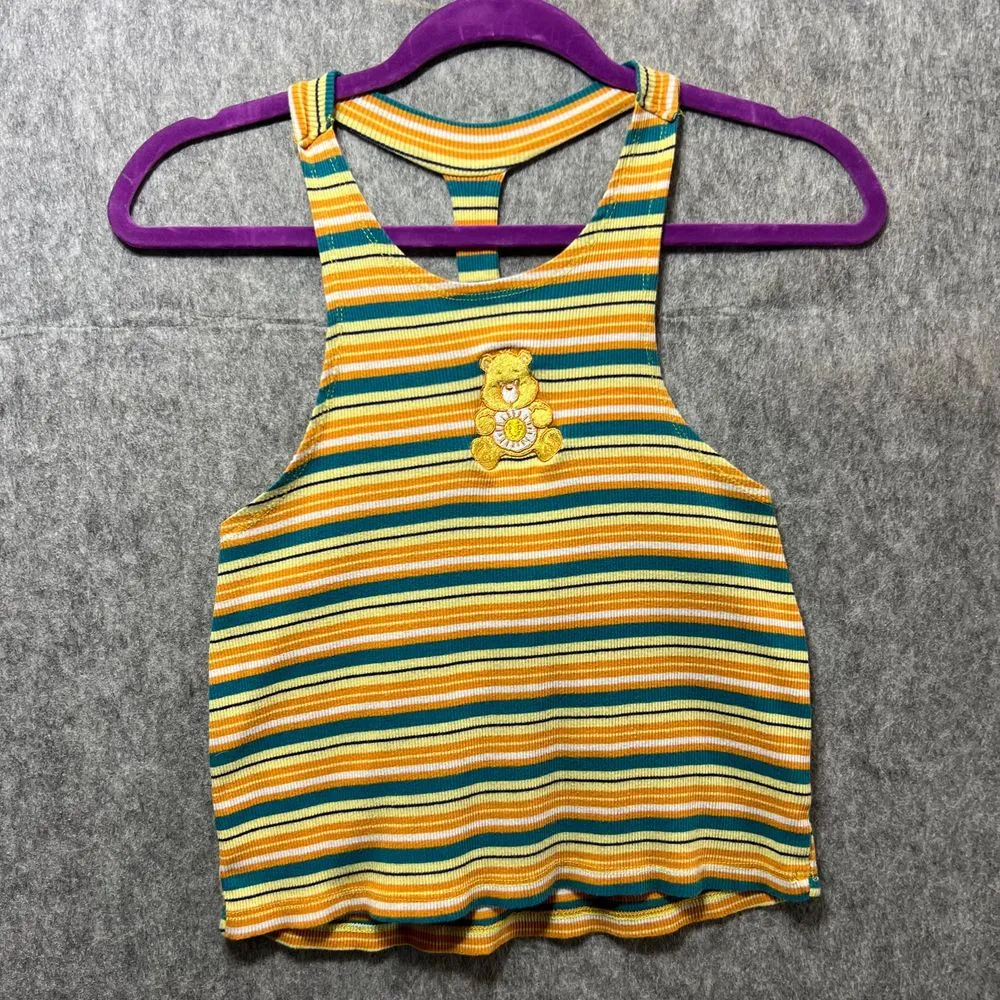Care Bears Striped Tank Top Y Back Sleeveless‎ Ribbed Knit Top XL Yellow - Image 7