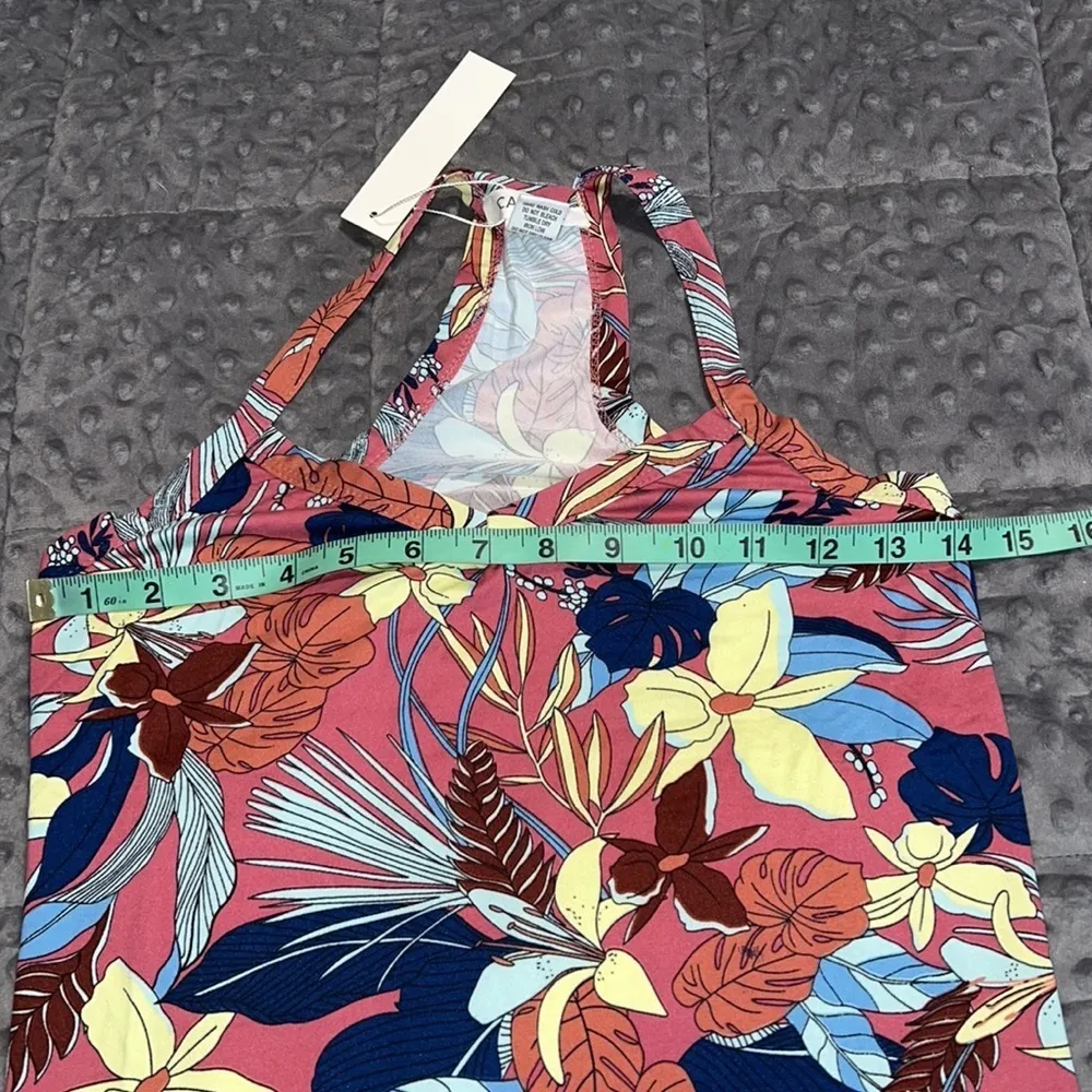 CAPELLA small floral maxi bodycon dress v neck halter back beach tropical new Blue - Image 5