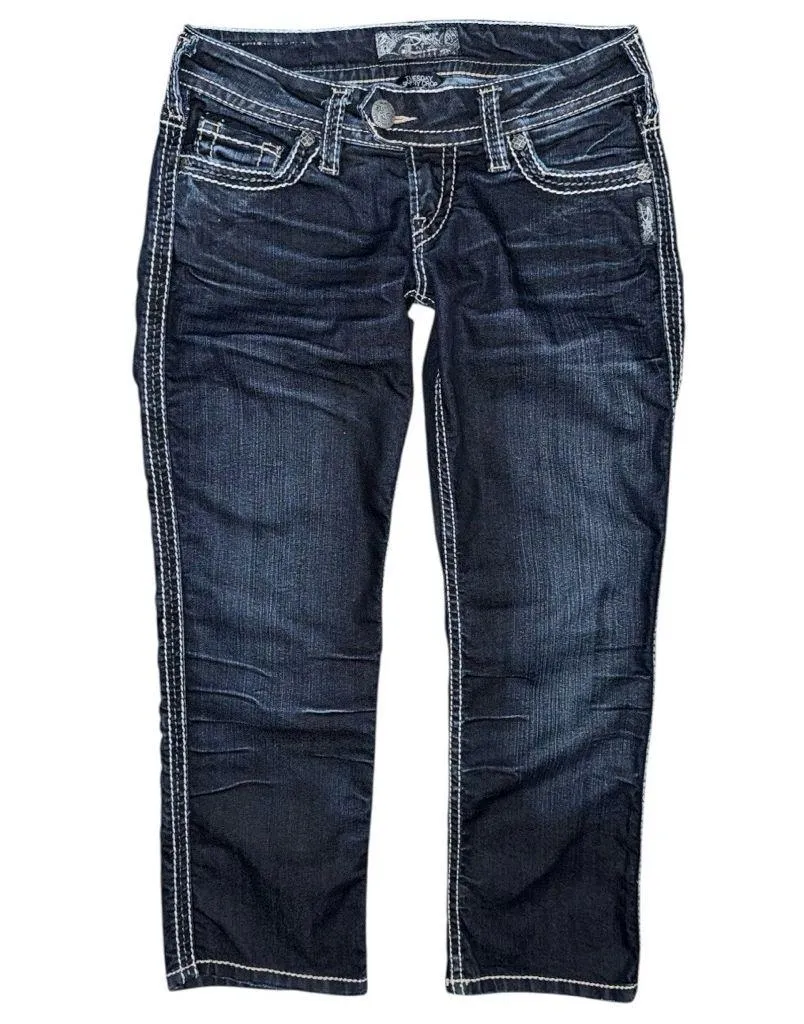 VTG Y2K Silver Jeans Co. Tuesday Skinny Crop Jeans Women’s 26 Dark Wash Low Rise - Image 1