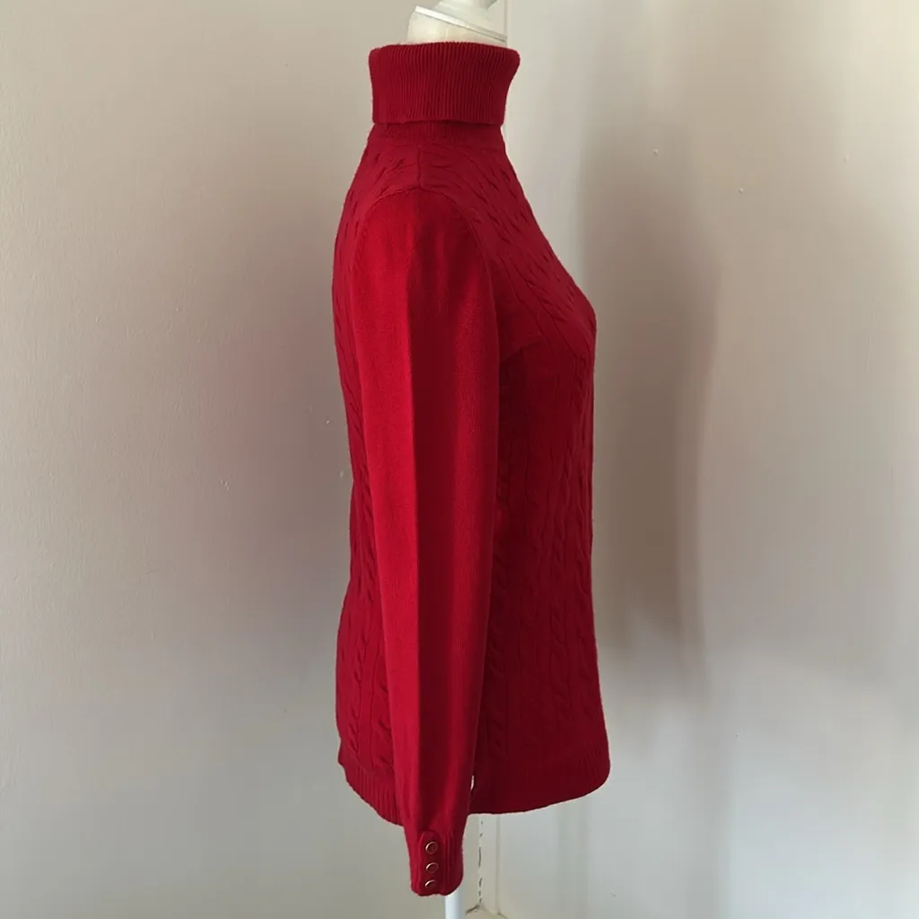 Talbots Red Nylon/Lambswool Blend Cable Knit Turtleneck Sz S - Image 3