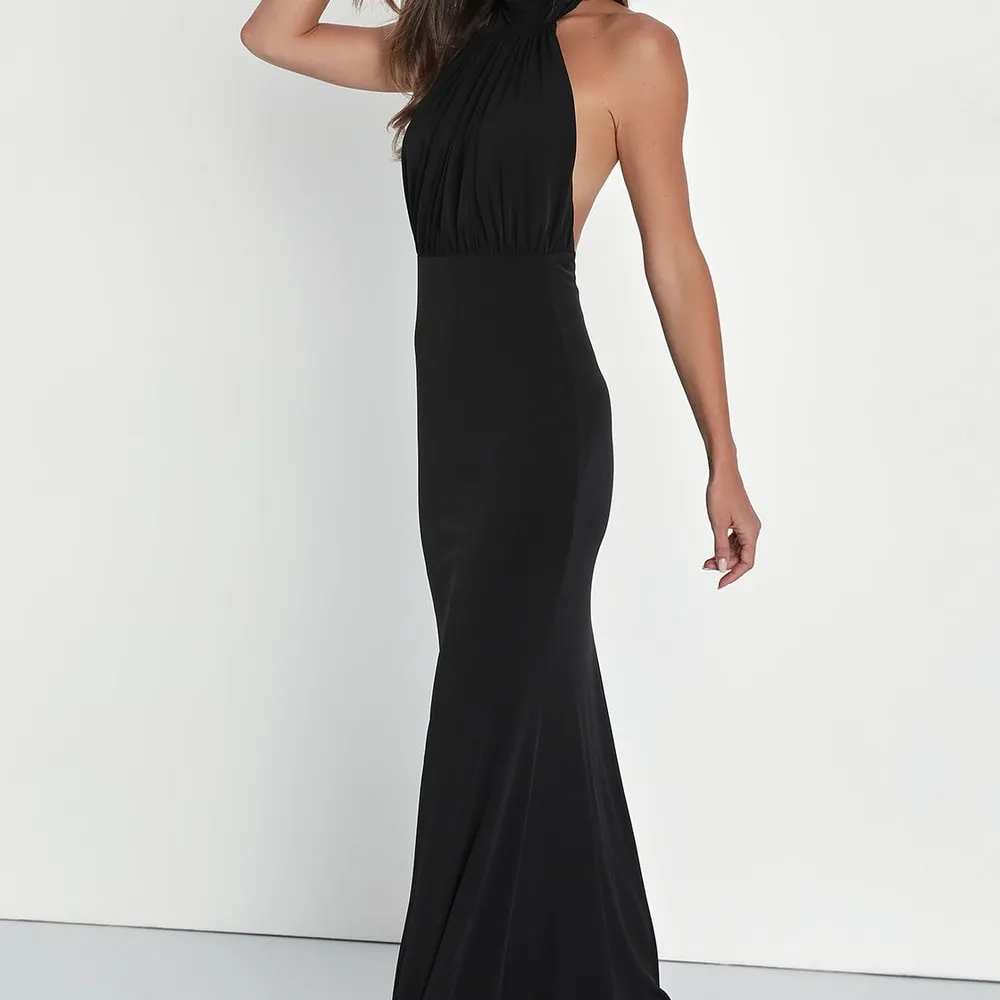 Lulus Romantic Chance Black Halter Backless Mermaid Maxi Dress - Image 4