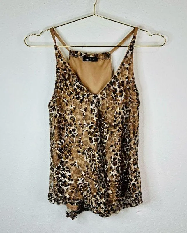 Love J Women's Small Leopard Print Sheer Tank Top Layered V-Neck Cami Blouse - Image 2