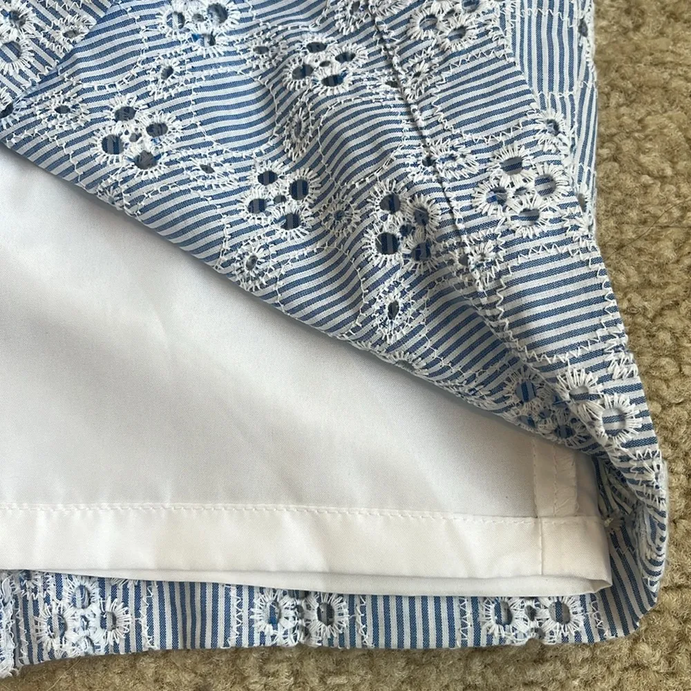 Ann Taylor Light Blue White Pinstripe Eyelet Pencil Skirt Size 00P 00 Petite - Image 4