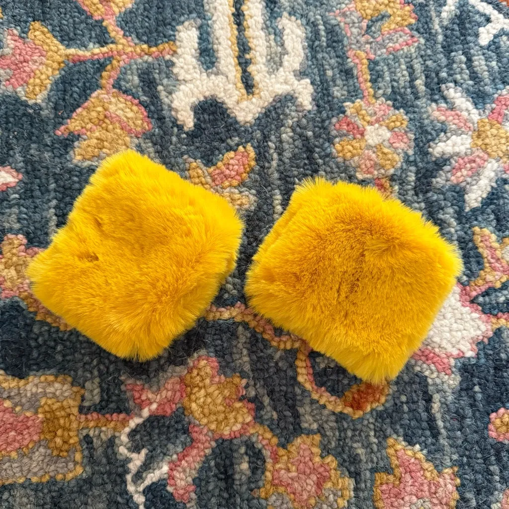 Anthropologie Mustard Yellow Faux Fur Cuffs - Image 3
