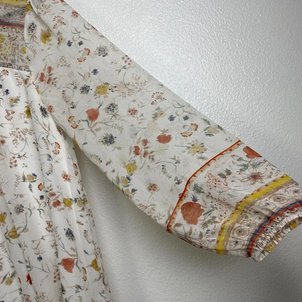 Joie Vesta Dress Small Womens Silk Floral Lined Sheer Boho Tassel Tie Porcelaine - Image 8