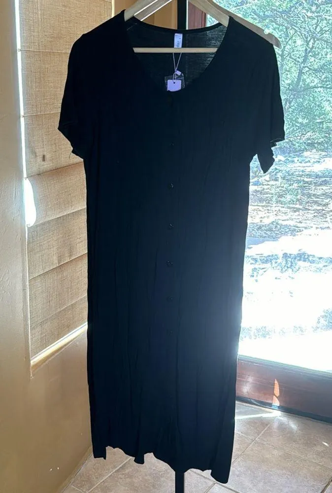 NWT cheibear Women's Short Sleeve Button Down Midi Pajama Dress Black Size Small - Image 5
