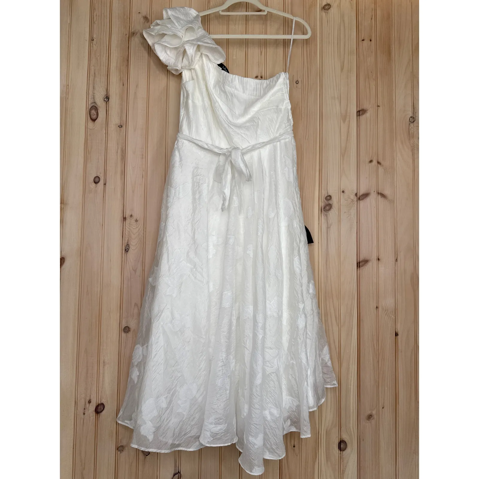 NWT Lulus Sweet Definition White Burnout Ruffled One-Shoulder Midi Dress Size XL - Image 2