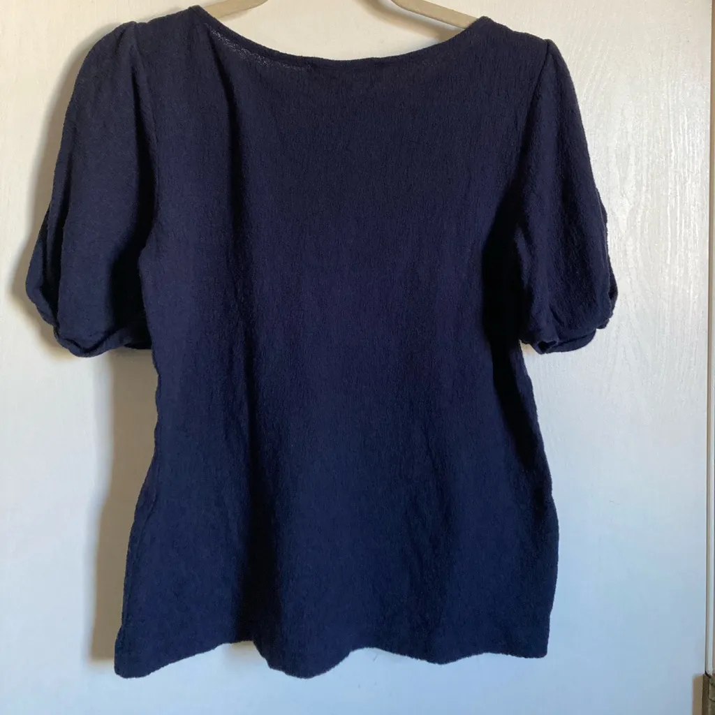 🌞Loft Navy Blue Scoop Neck Puff Twisted Short Sleeve Textured Blouse #MBG - Image 7