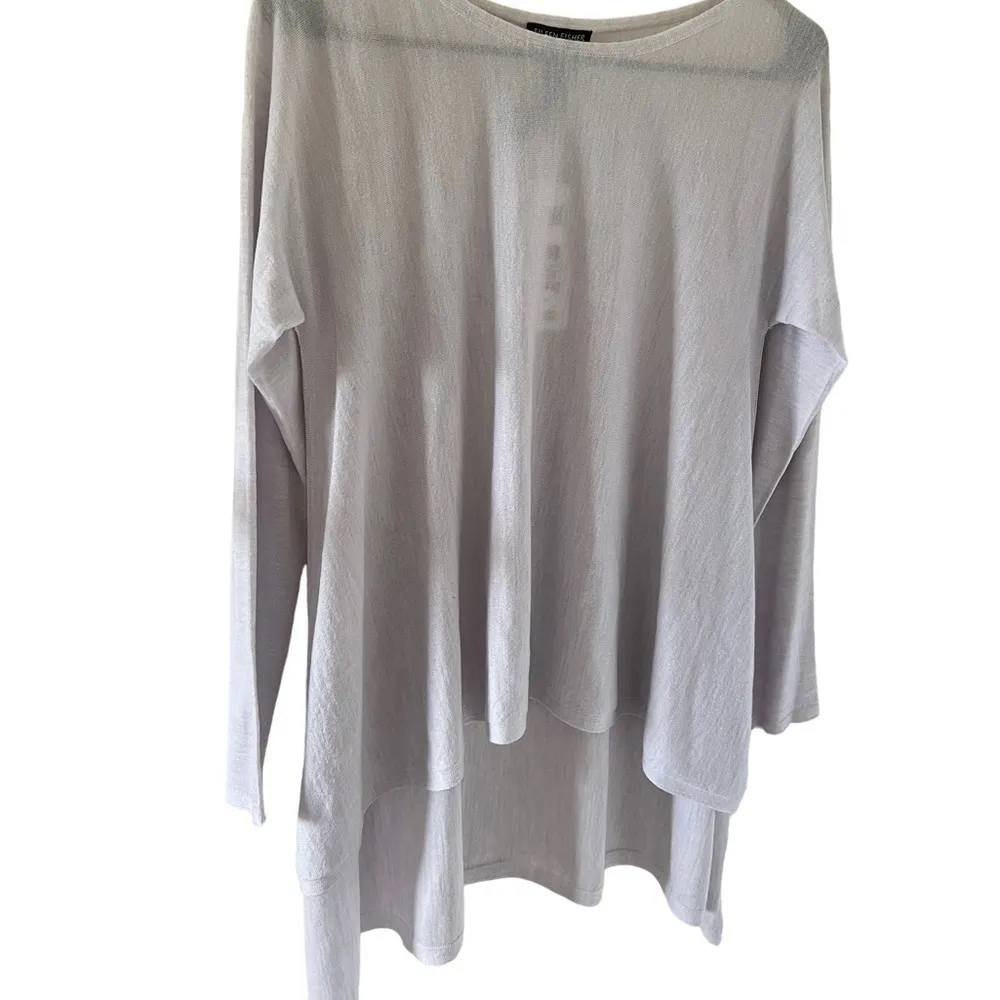 Eileen Fisher 100% Virgin Merino Wool Bateau Neck Top in Insky - Image 11