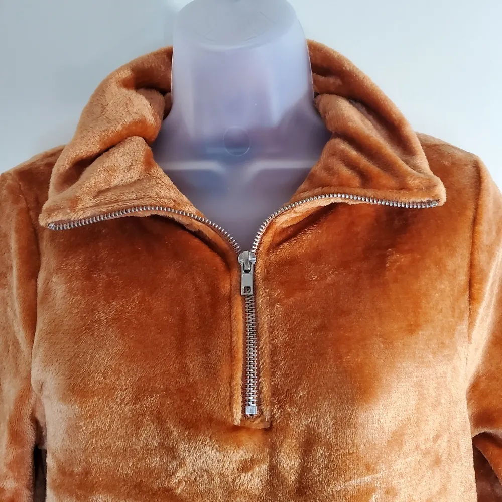 Miss Chevious Brown Long Sleeve Quarter Zip Collar Rib Accents Size Large - Image 5