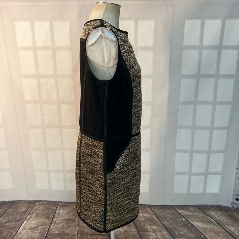 Maggy London Black Gold Tweed Detailing Sleeveless Sheath Dress Size 10 - Image 4
