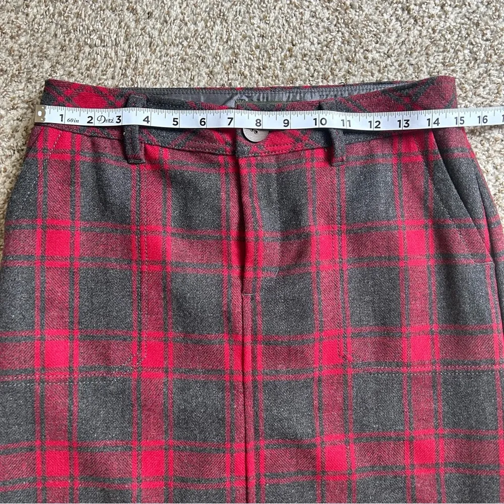 🦋 Eddie Bauer Grey and Red Plaid Wool A-Line Mini Skirt Size 4 - Image 6