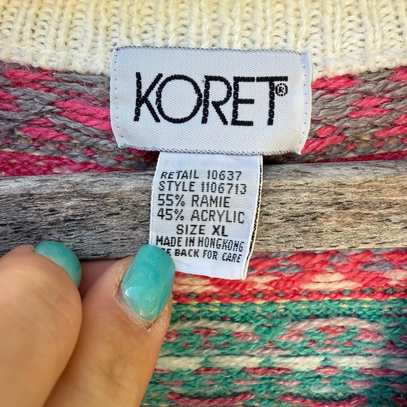 Vintage 90s Koret Grannycore Lagenlook Fair Isle Knit Sweater Vest Pink Blue XL - Image 3