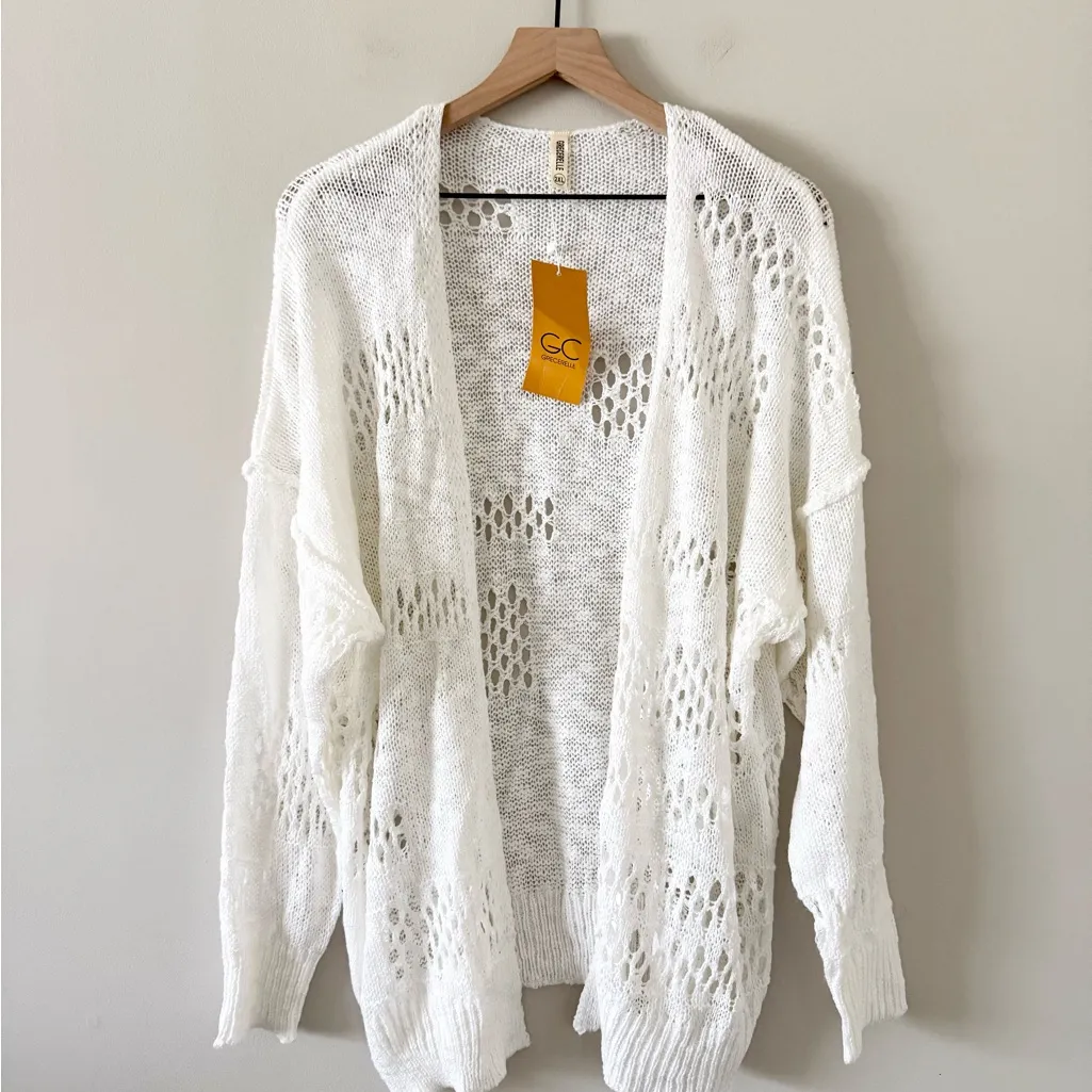 NWT Amazon Brand Open Knit Crochet Boho Sweater in Cream Size 2XL - Image 2