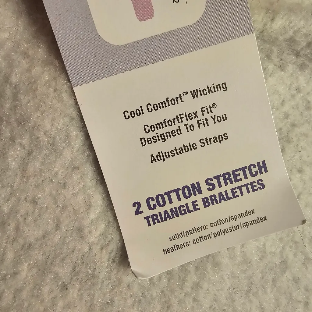 Hanes Originals Women's Triangle Bralette, Breathable Stretch Cotton, 2-Pack Med - Image 3