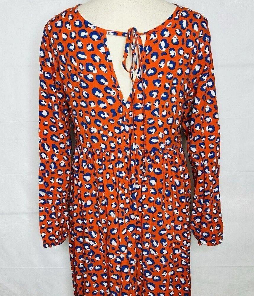 NWOT Graceatwood The Drop Fire Red Animal Print Tie Neck Dress Sz M Size M - Image 8