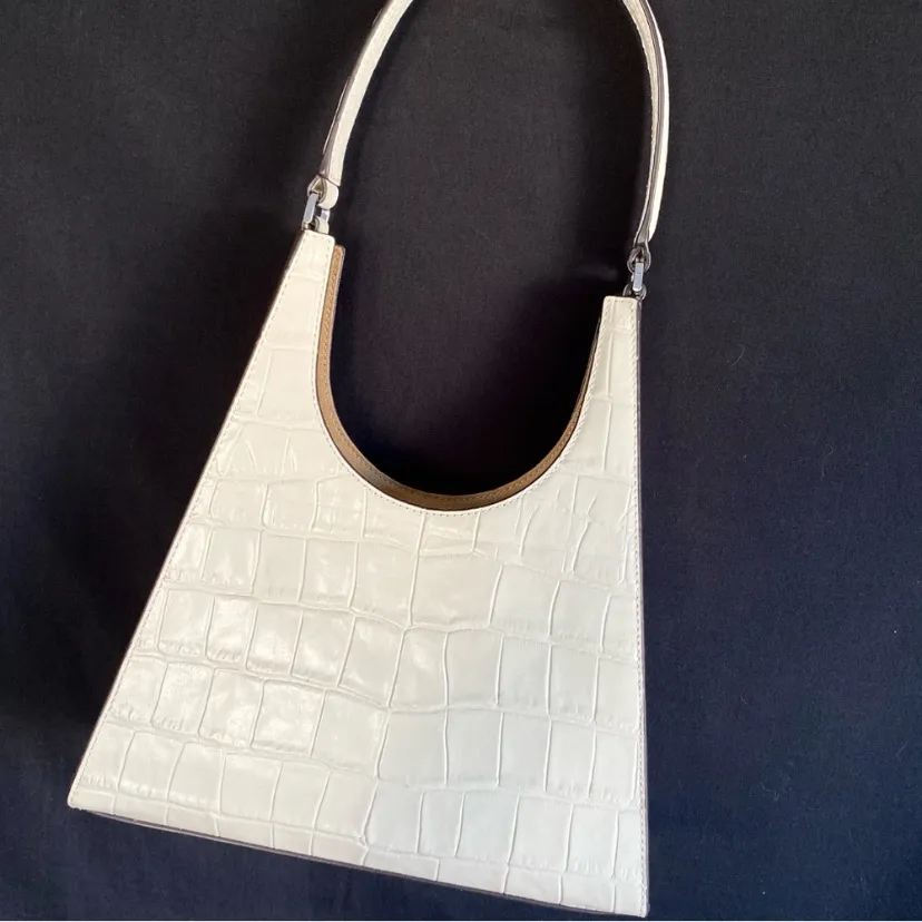 STAUD Rey Croc Embossed Calfskin Leather Shoulder Bag Cream Dust bag 325.00 NEW - Image 3