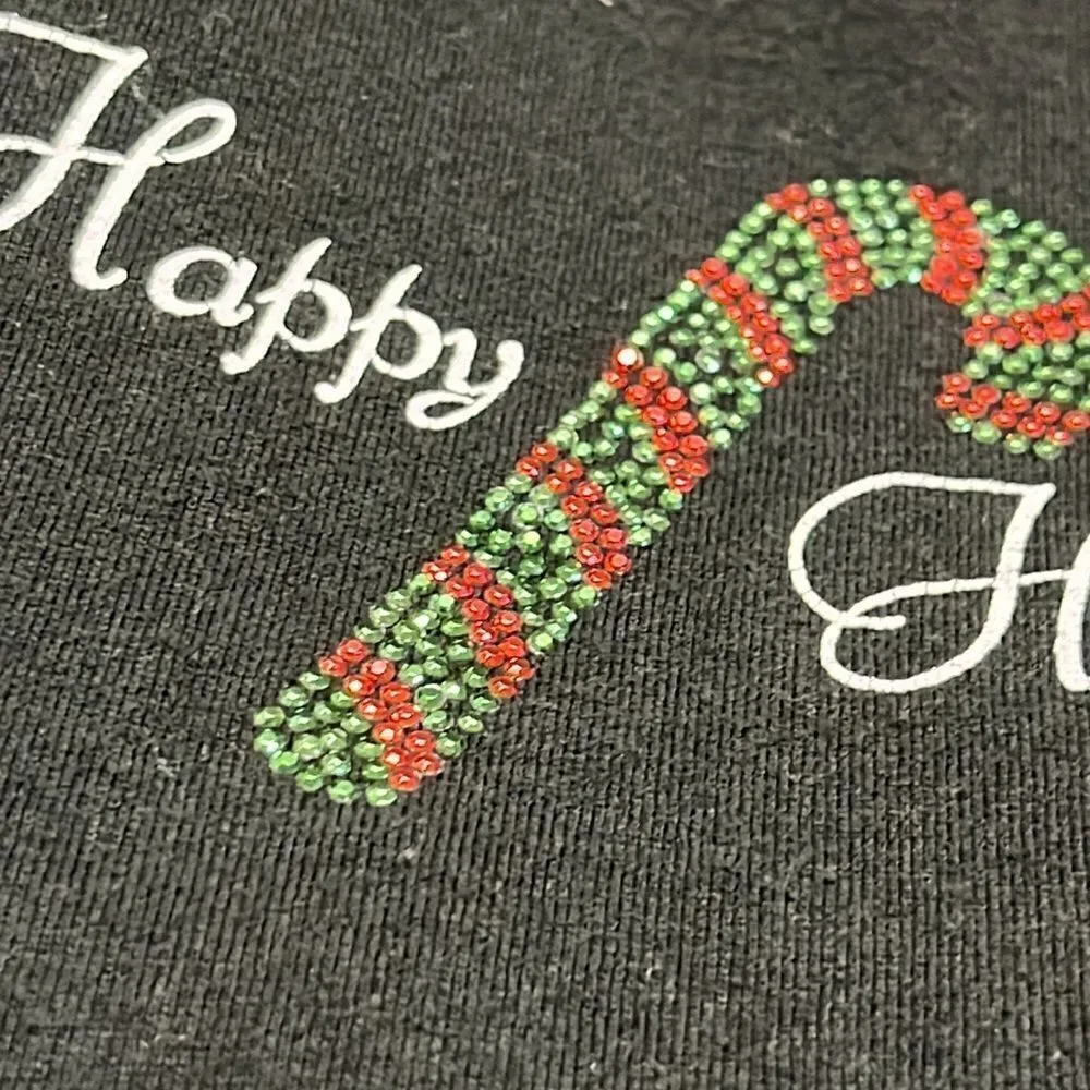 Black Christmas Thin Sweatshirt with Happy Holidays with Metallic Candy Cane- XL - Image 16