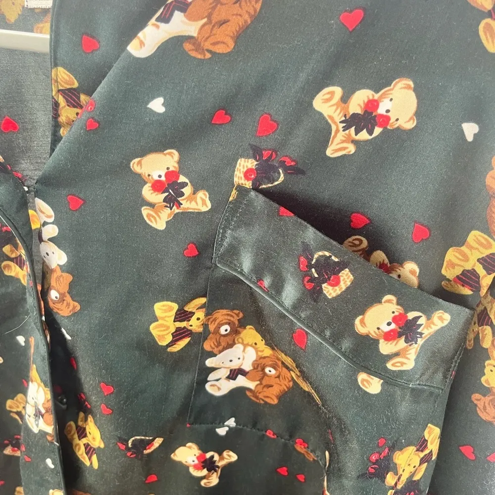 Jenny Buchanan Pajama Set Womens medium teddy bears and hearts forest green - Image 8