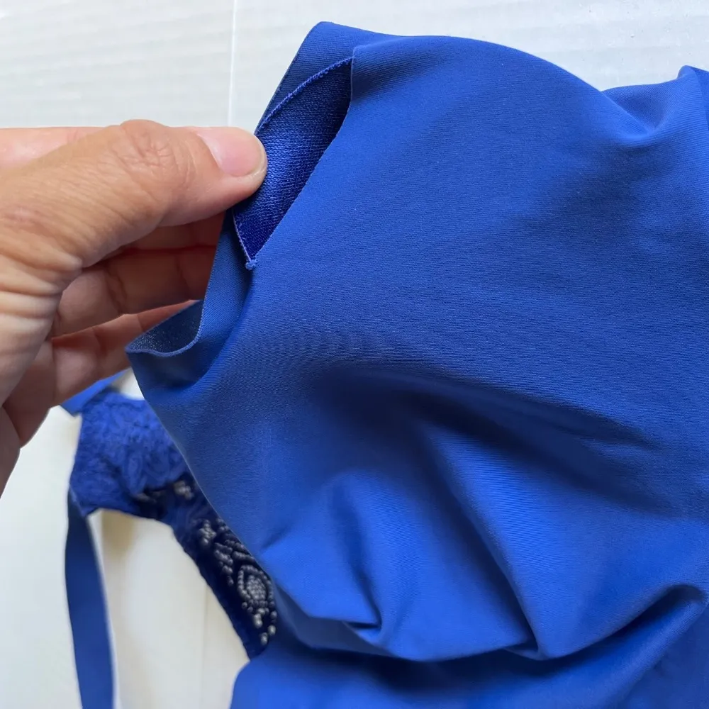 Bra Sz XL No Boundaries Bonded Racerback Lace Bralette Shiny Blue Stretch Pads - Image 5