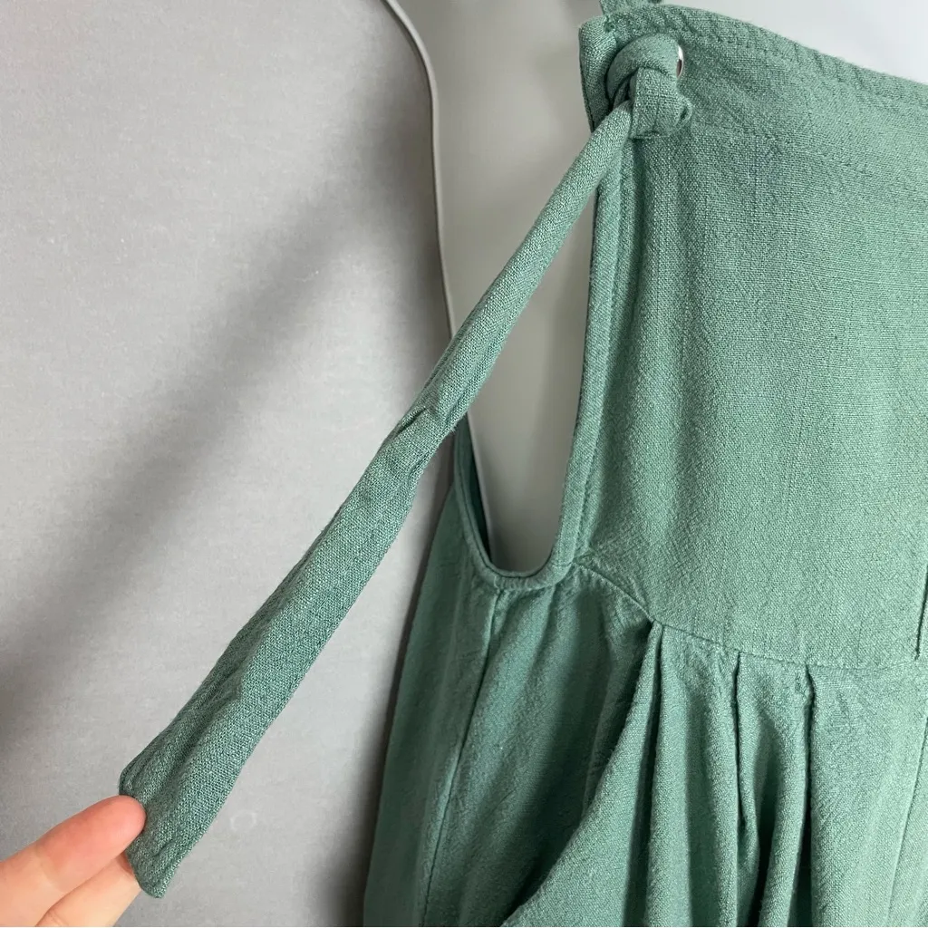 Wide Leg Jumpsuit Linen Blend Women Size Small Green Boho Casual Slouchy Pockets - Image 11