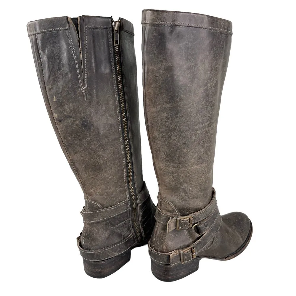 Freebird By Steven Irish Tall Leather Riding Boots Triple Buckle Strap 6 Brown - Image 3