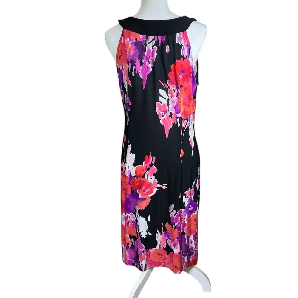 Sandra Darren Dress Beaded Keyhole Watercolor Floral Slip On Black Pink Size 12 - Image 10
