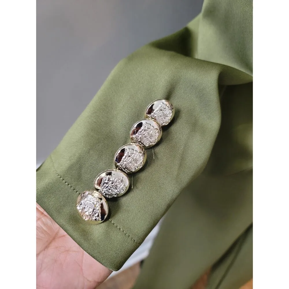 Women's 2 Piece Suit Size L Green Solid Long Sleeve Double Breasted Open Front Size L - Image 8