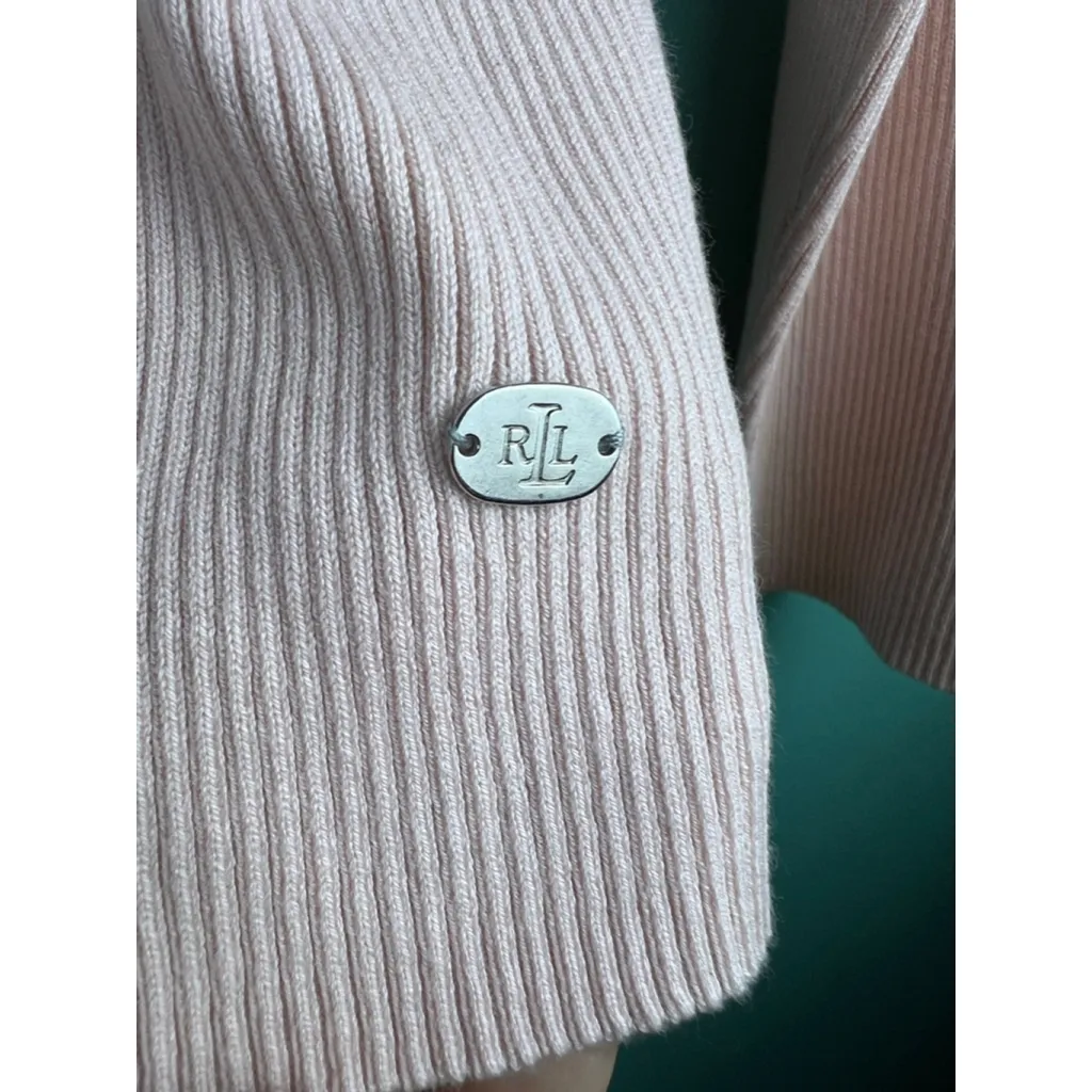 Lauren Ralph Lauren Mock Neck Ribbed Knit Top XL Pink Long Sleeve Stretch - Image 4