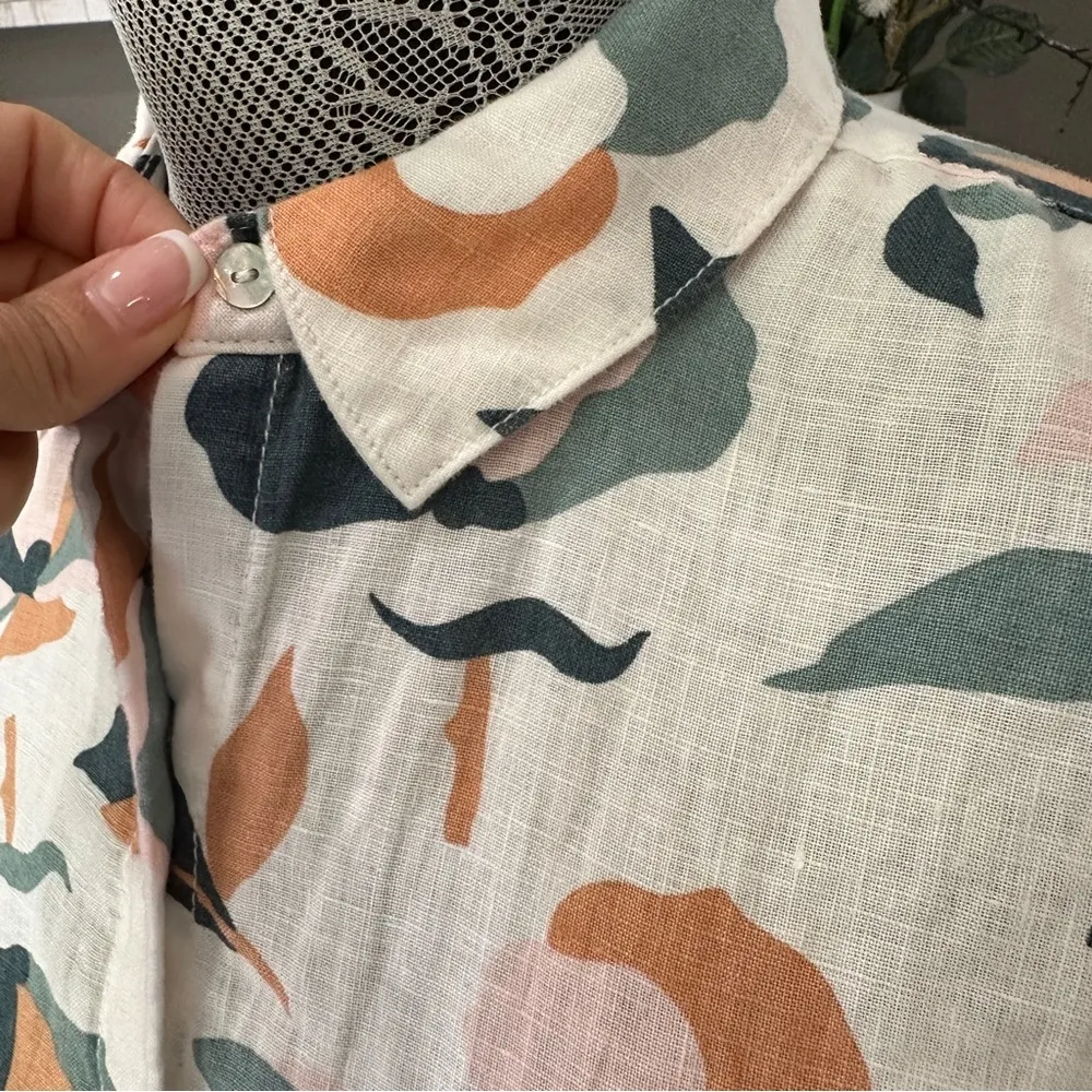 Rachel Zoe 100% Linen Shirt Dress – Abstract Floral XS - Image 6