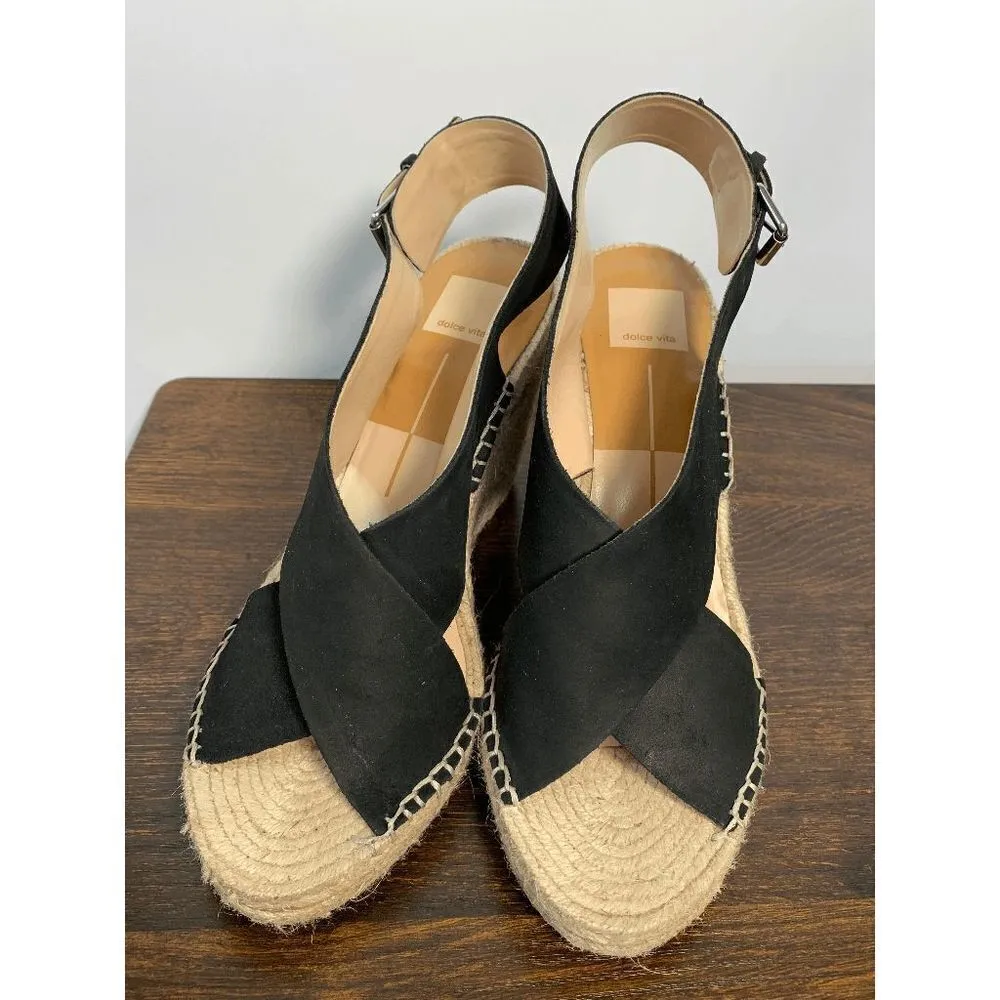 Dolce Vita Womens Espadrille Wedge Sandals Faux Suede Upper Black Nude Size 10 Black - Image 10