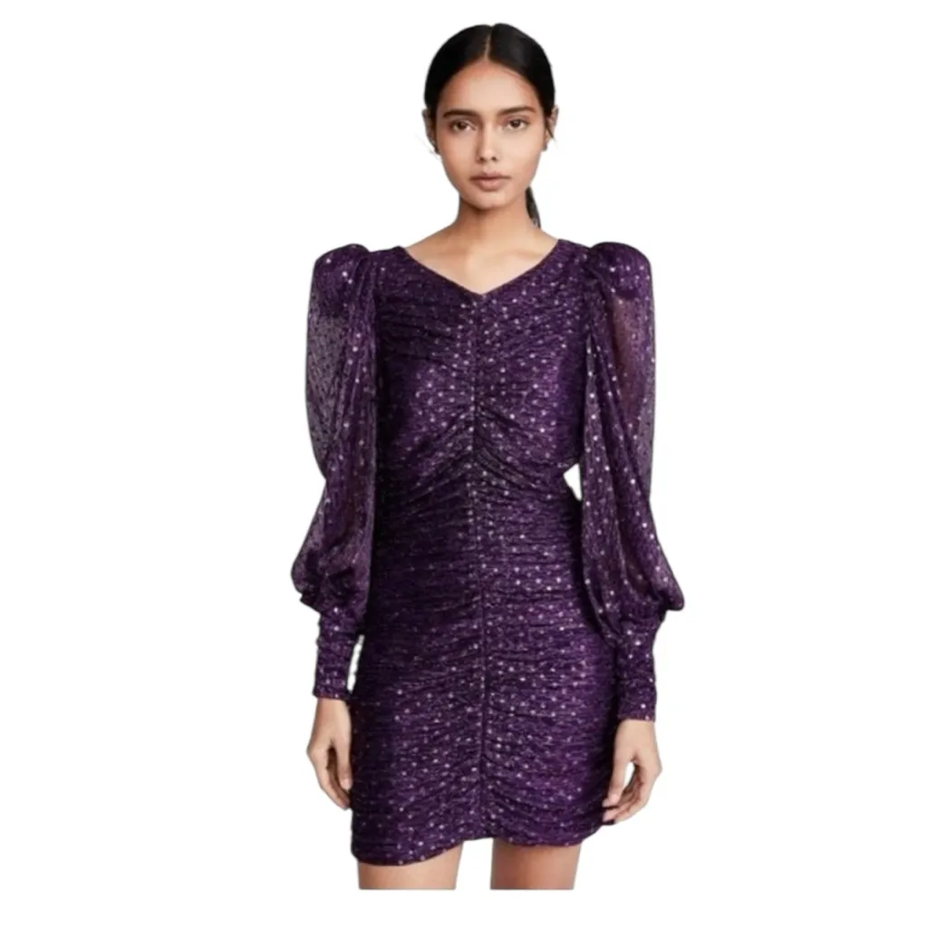 For Love & Lemons -  La Villette Metallic Polka Dot Mini Dress Purple Sz M - Image 2