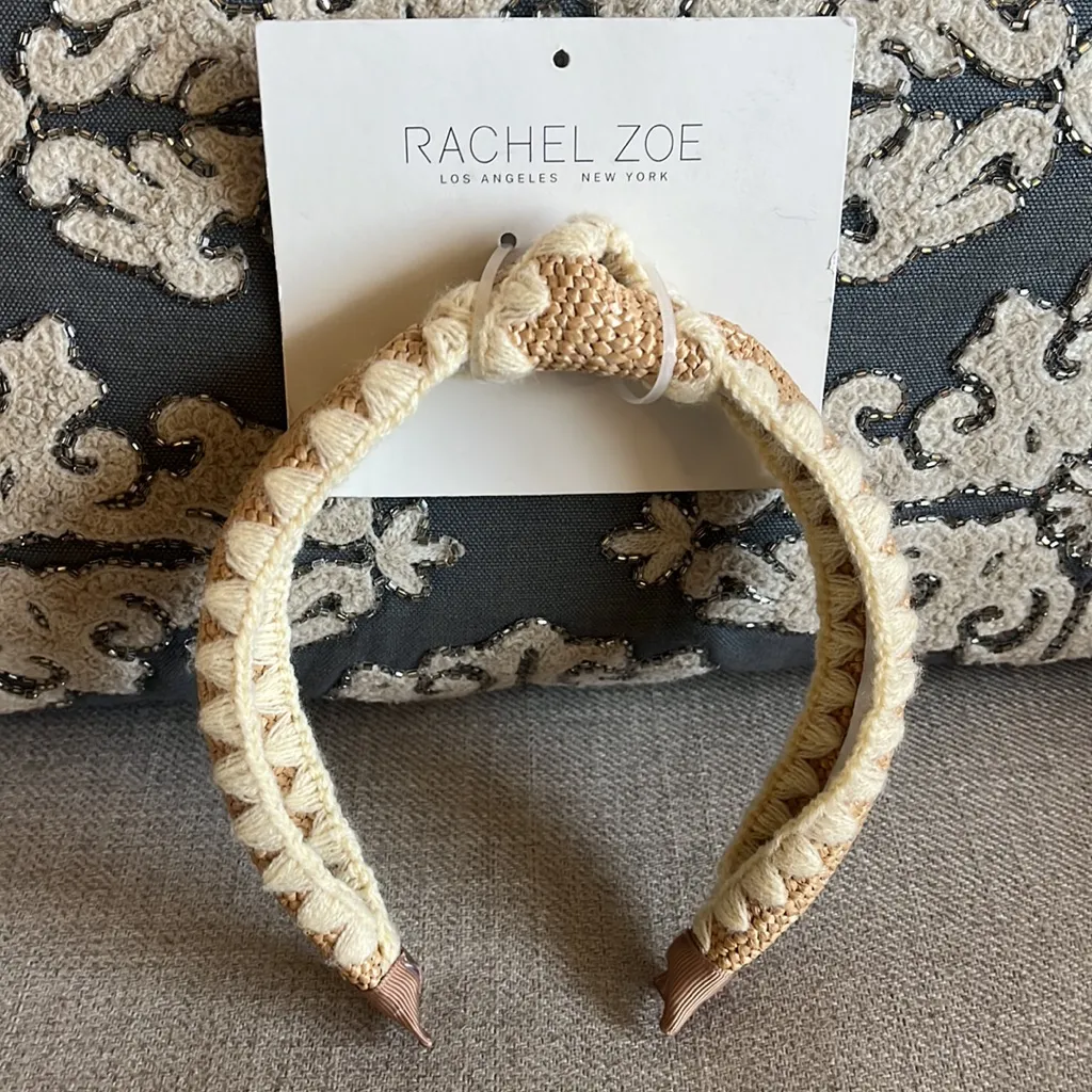 Rachel Zoe NWT Woven Straw Embroidered Detail Knotted‎ Headband - Image 7