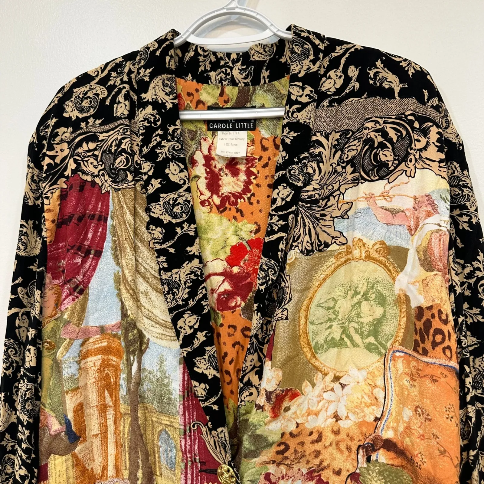 Carole Little Blazer Jacket 6 Artsy Boho Maximalist Renaissance Mix Print VTG Gold - Image 6