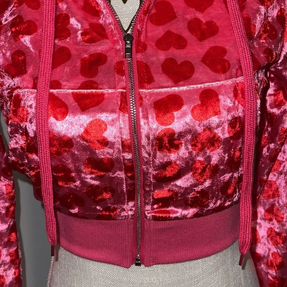NEW Heart Print Y2K Cropped Hooded Velous Sweater Blue Only Small *Jacket* Punk Size undefined - Image 9
