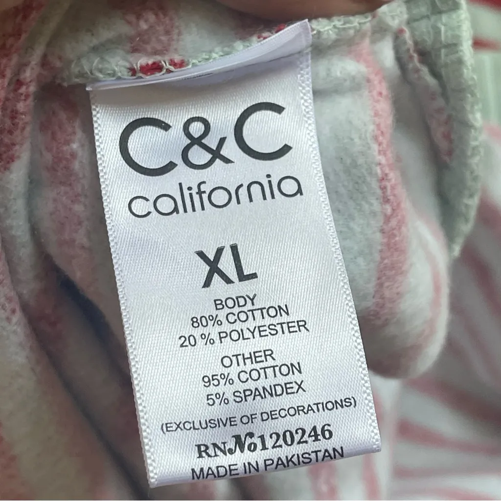 C&C California women’s slouchy oversized striped sweatshirt teal red Sz XLarge - Image 10