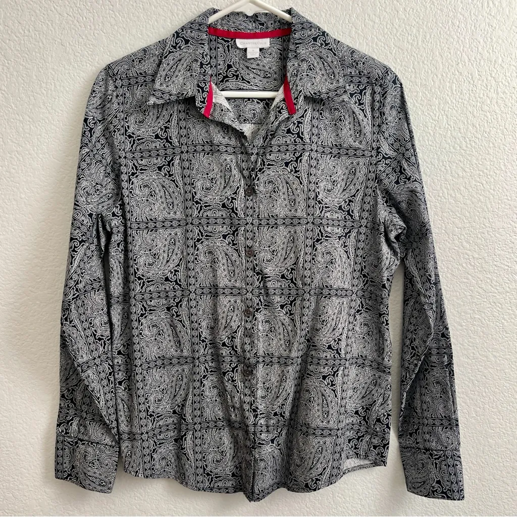 CHARTER CLUB long sleeve dresss shirt button front with collar with red accent - Image 2