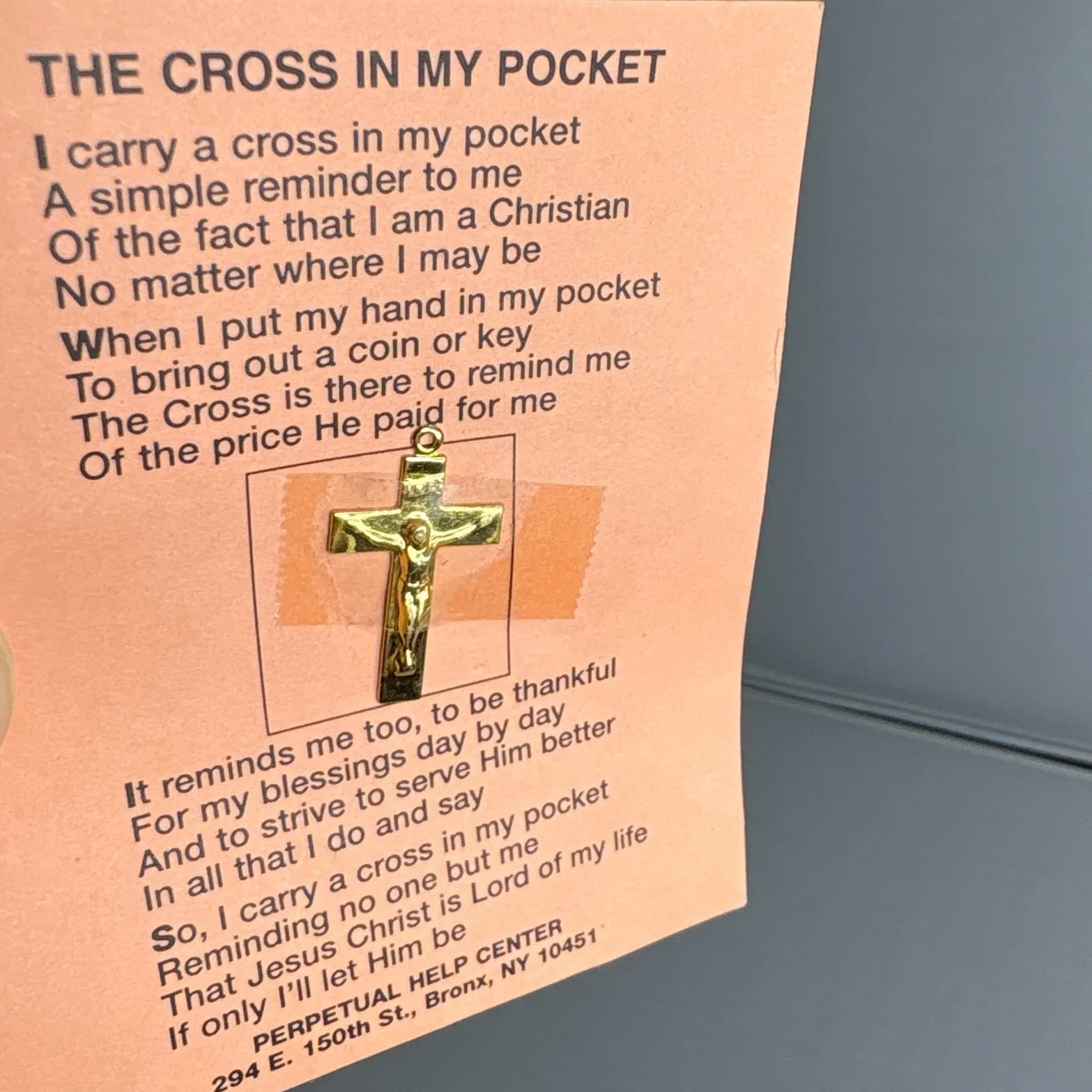 The Cross in‎ My Pocket Christian Poem Card Jesus Crucifix Charm Pendant Gold - Image 5
