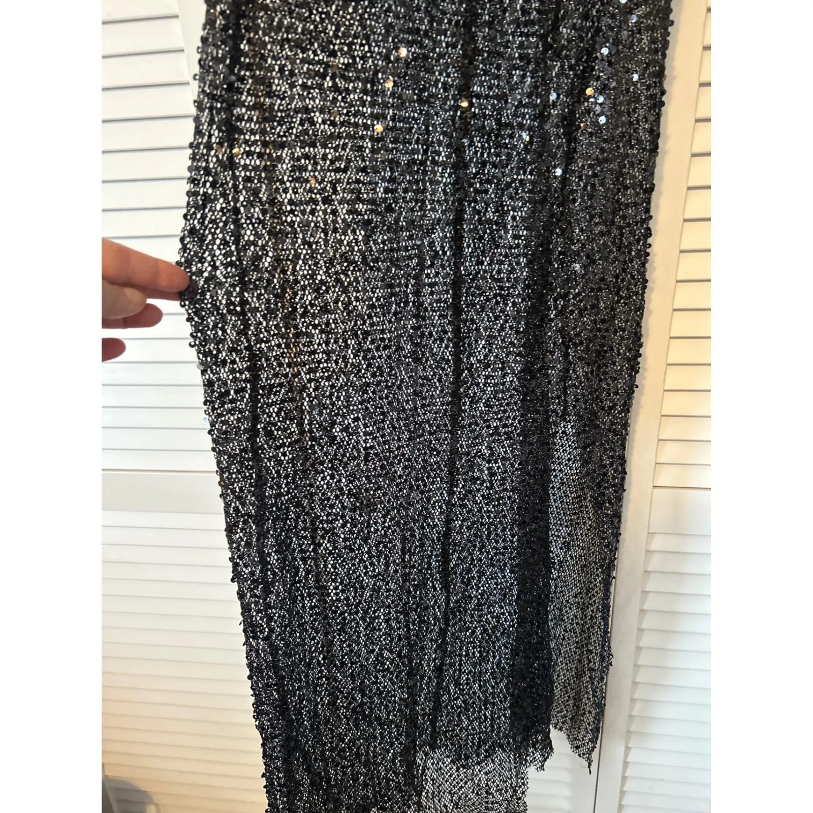 H&M Black Shear Sequin Spaghetti Strap Maxi Slip Dress Cover Up Size L Fishnet - Image 2