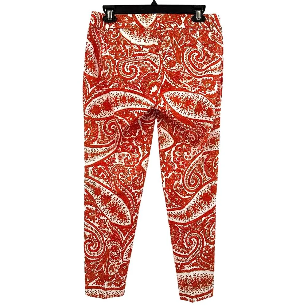 J Crew Size 2 Pants Orange Paisley Hook and Loop City Fit Ankle Cropped Straight - Image 2