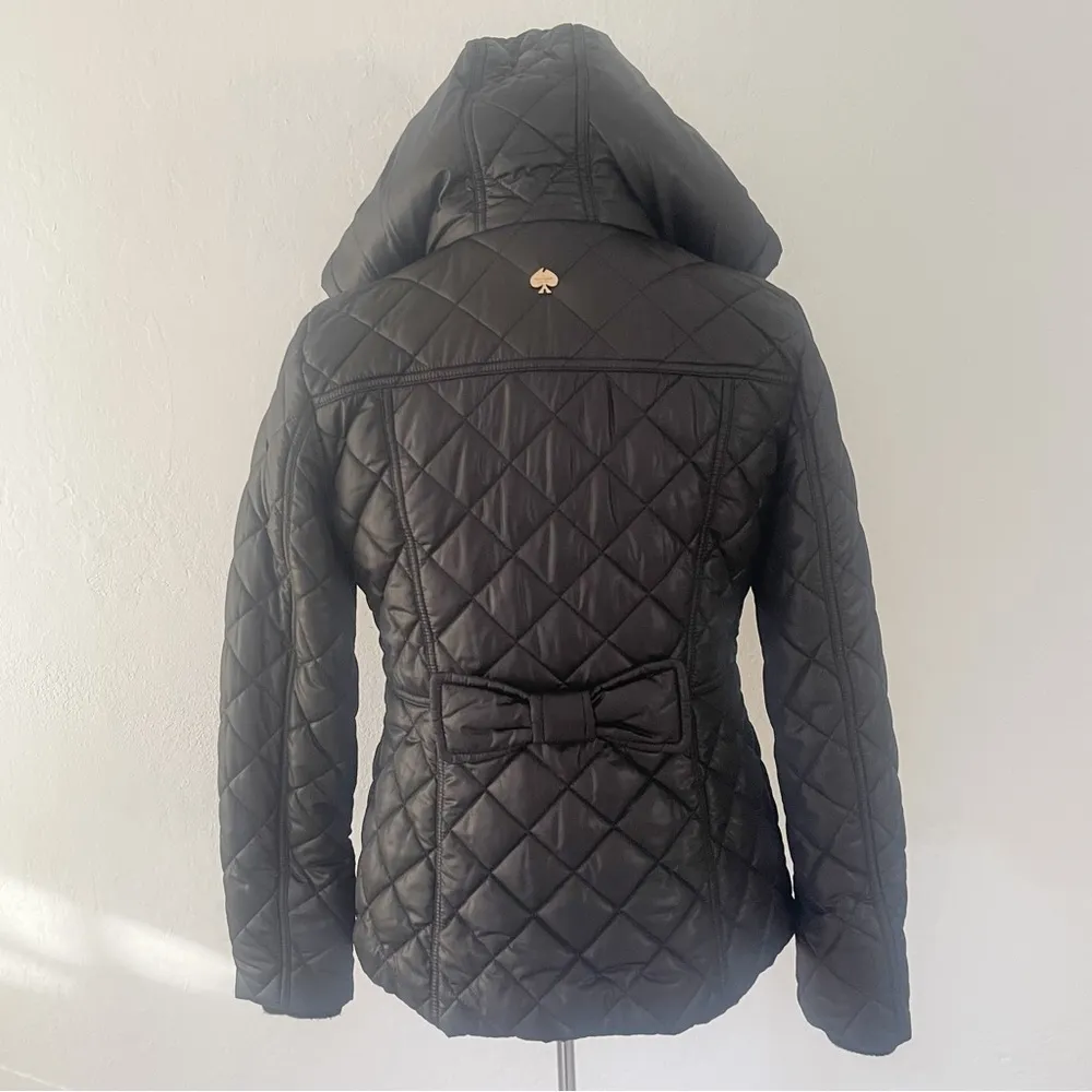 Kate Spade Quilted Hooded Double Front Zip Puffer Jacket Black | S - Image 6