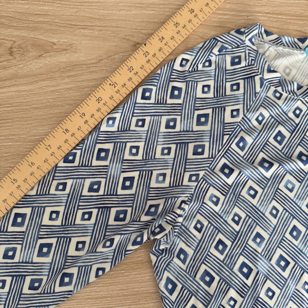 J.McLaughlin Small Jana Top Blue Lattice Print Long Sleeve Crew Neck - Image 10