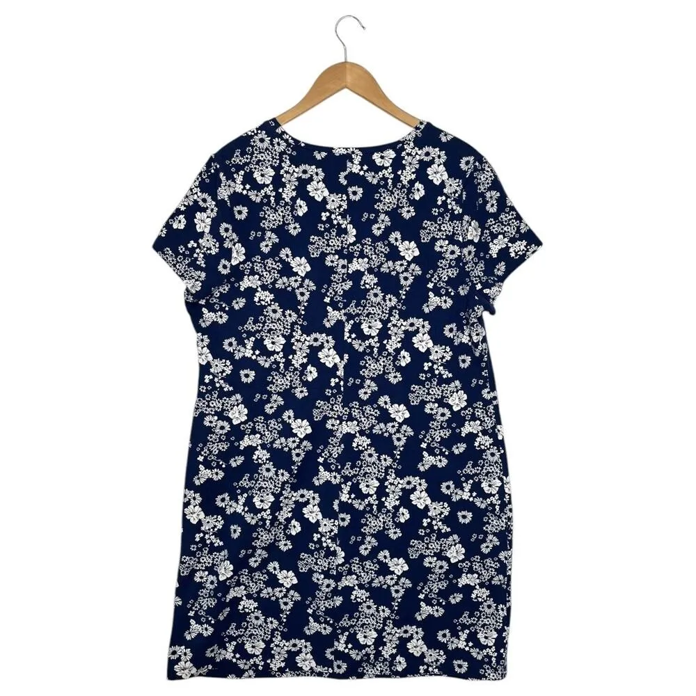 New Old Navy Dress Womens 2XL Floral Round Neck Short Sleeve Stretch Cotton Blue - Image 2